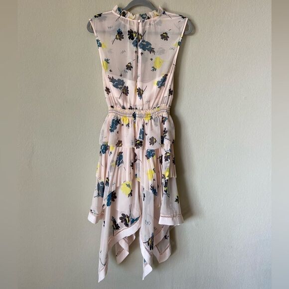 Self Portrait Midi Pink Dress Floral Sheer Tier Chiffon Size 4 - Picture 8 of 11